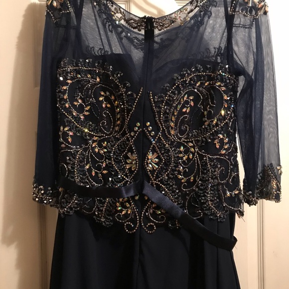 Navy Blue jeweled dress. Great for holiday, Mother of the Bride or Gala. - Picture 3 of 4